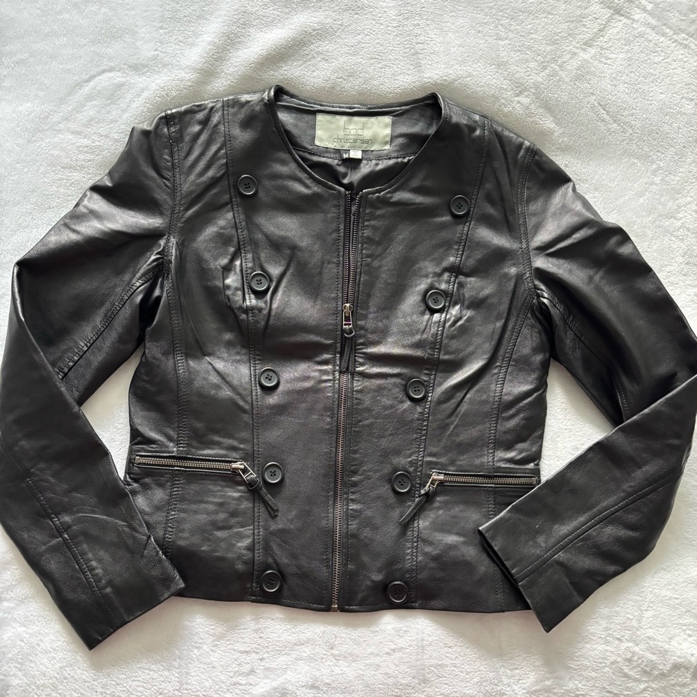BOD & CHRISTENSEN Ariel Black Long Sleeve Genuine Leather Fitted Jacket--M - Picture 7 of 16
